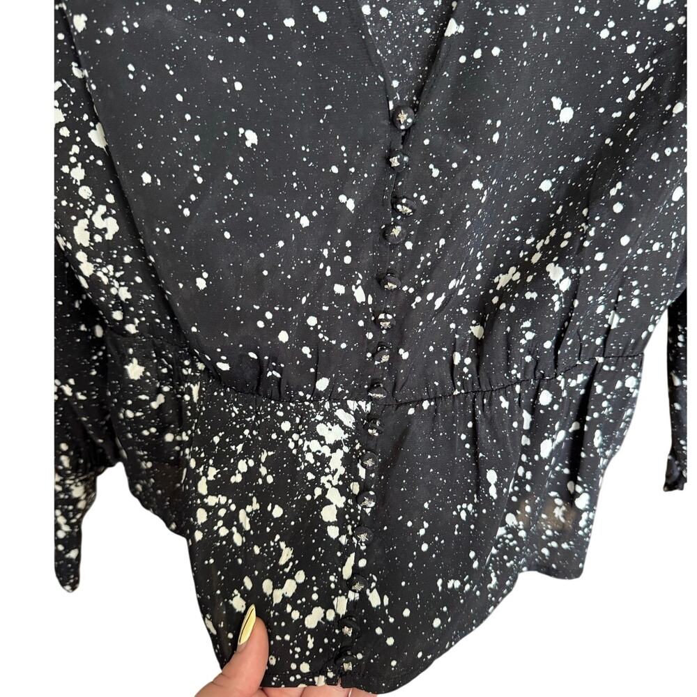 The Kooples Paint Splatter Peplum Blouse Black White Size 1 Small - Picture 4 of 11
